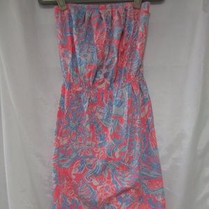 Lilly Pulitzer Windsor Strapless Dress Cover Up Pink Blue Size Small
